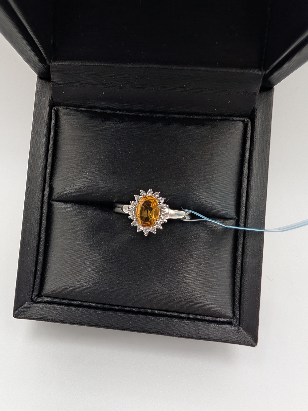 Sterling Silver Genuine Citrine & White Topaz Halo Ring Size 7